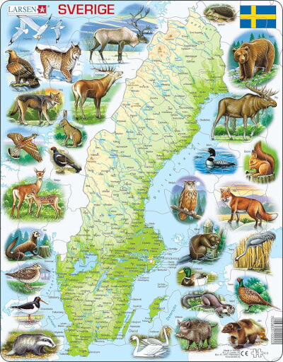 Pussel med Sverige och Sveriges landskapsdjur